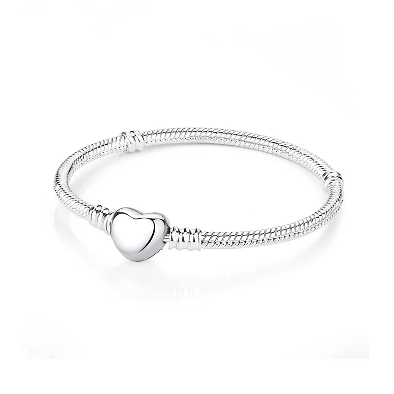 Pulseira de Prata 925 com Coração, Lua, Flor e Borboleta