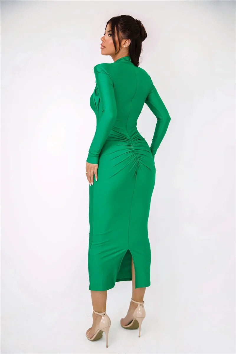 Vestido Maxi Sexy com Fivela de Metal