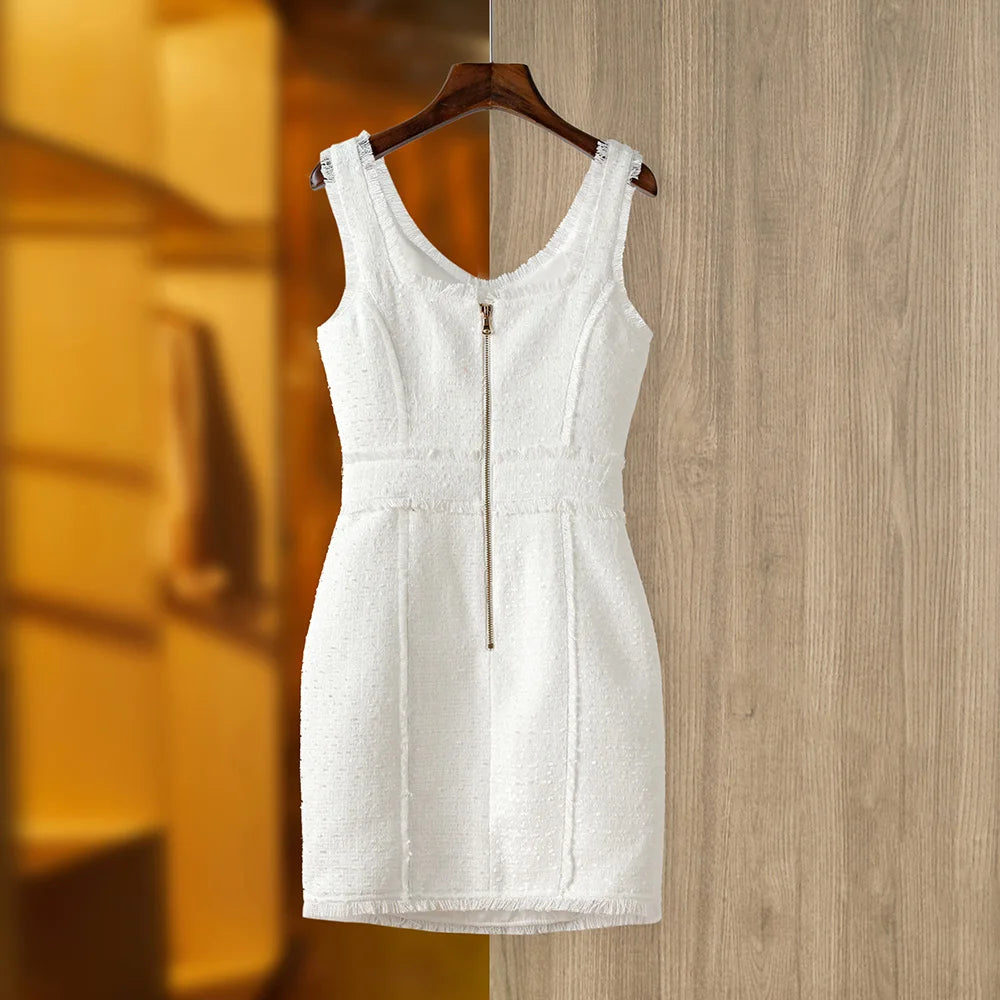 Vestido tweed tecido de luxo qualidade