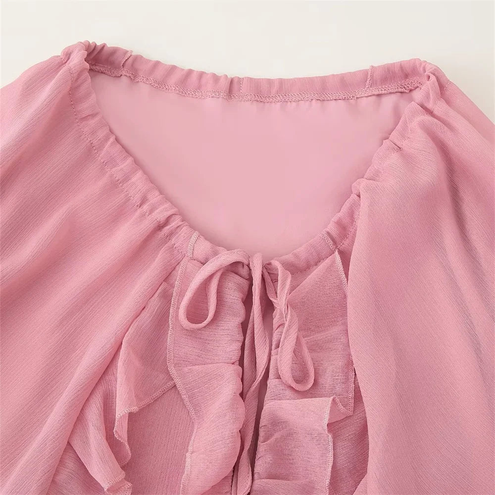 Vestido Feminino de Chiffon com Babados em Camadas
