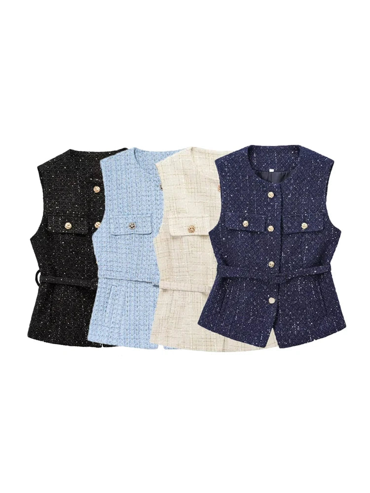 Colete Tweed com Cinto – Elegância e Estilo Atemporal