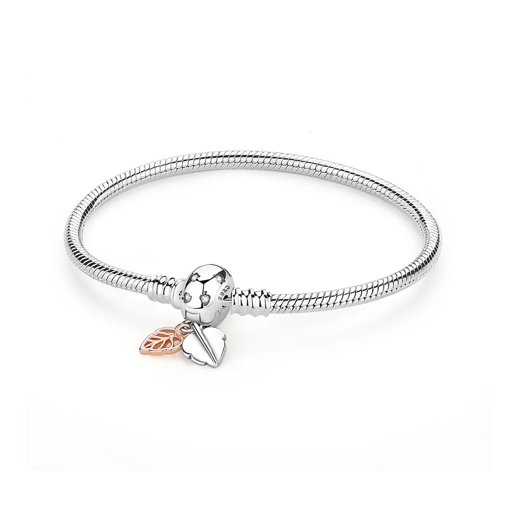 Pulseira de Prata 925 com Coração, Lua, Flor e Borboleta