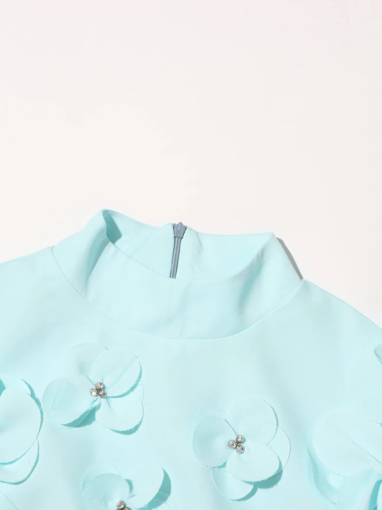 Vestido Bordado Aplicação Flores Alfaiataria