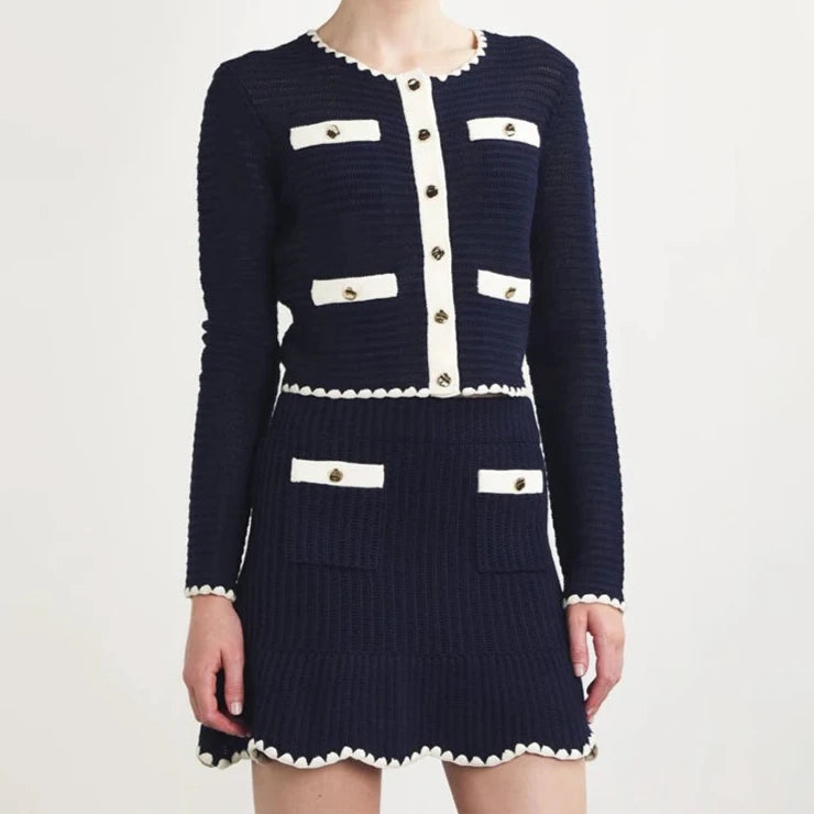 Conjunto Modal Cardigan e Mini Saia - Estilo Retrô Luxuoso