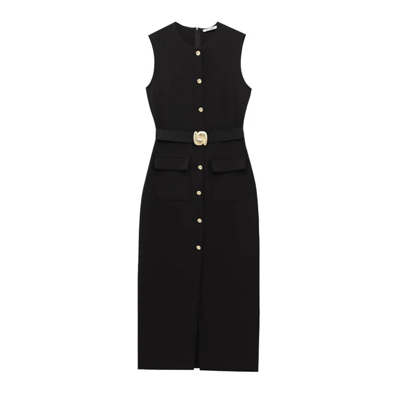 Vestido Midi sem Mangas – Elegância Casual