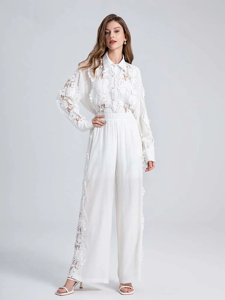 Conjunto bordado delicado - Calça e camisa