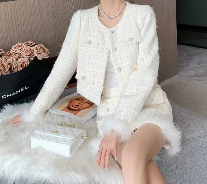 Conjunto Blazer Tweed e Pluma - Novidade