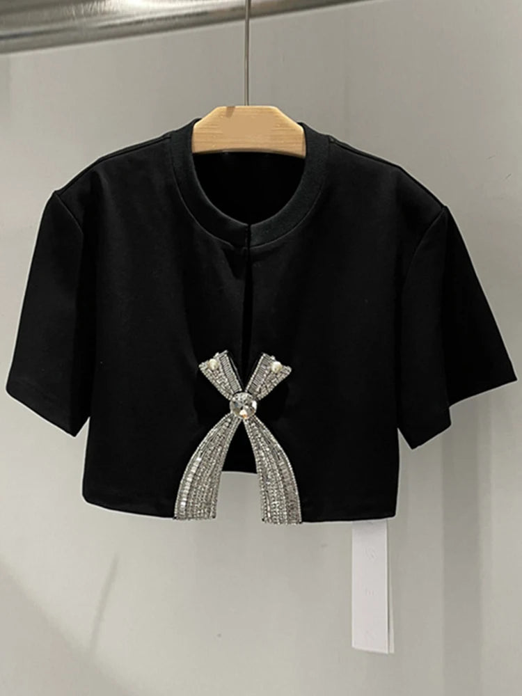 Camiseta cropped Bordada com cristais