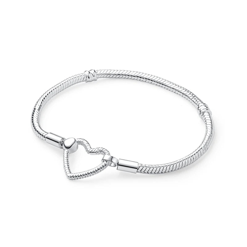 Pulseira de Prata 925 com Coração, Lua, Flor e Borboleta