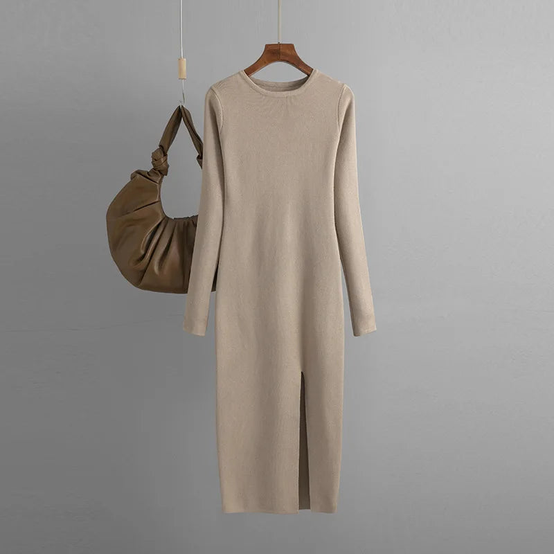 Vestido Suéter Feminino Inverno – Midi Justo em Tricô Grosso