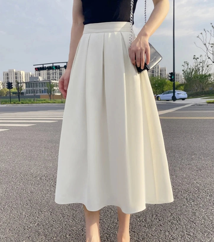 Saia Midi com bolsos alfaiataria