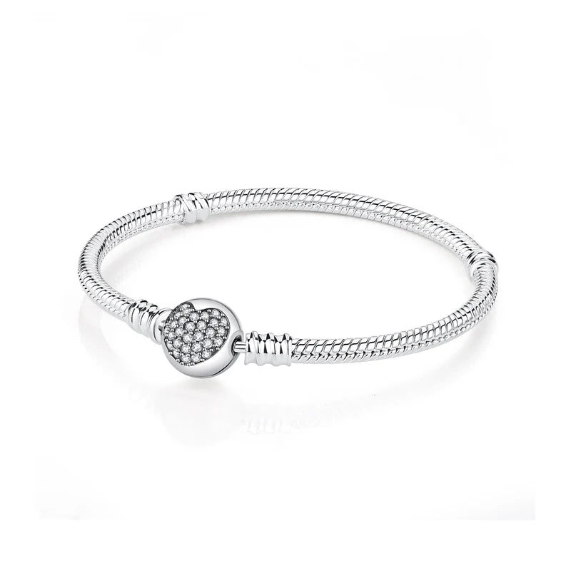 Pulseira de Prata 925 com Coração, Lua, Flor e Borboleta