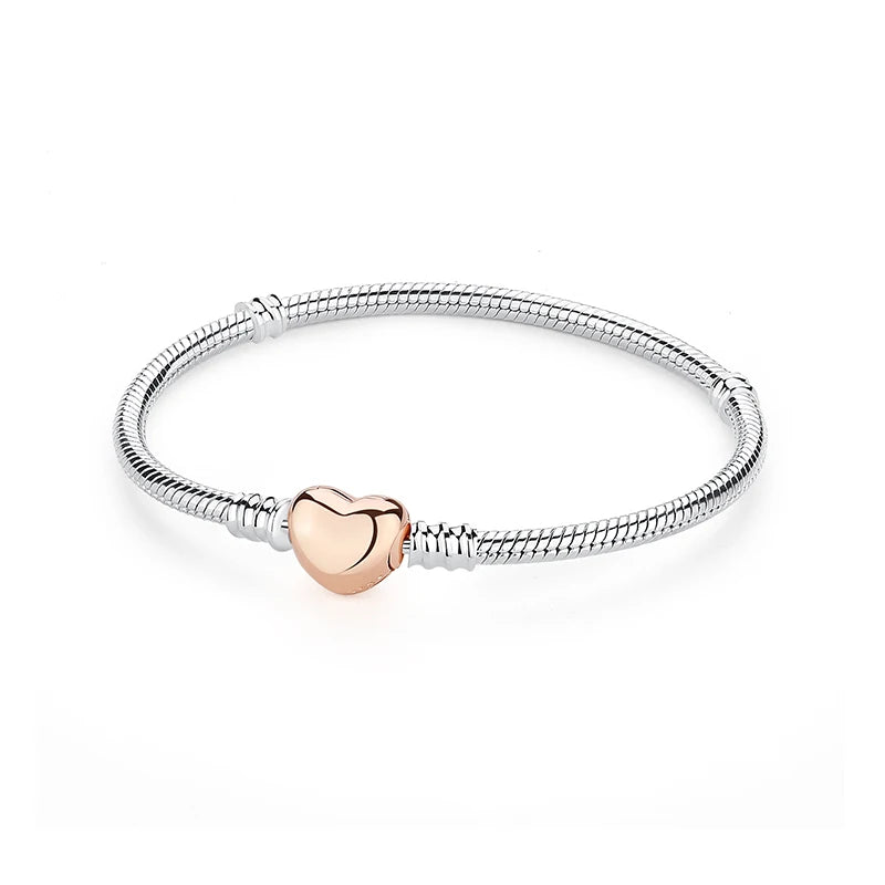 Pulseira de Prata 925 com Coração, Lua, Flor e Borboleta