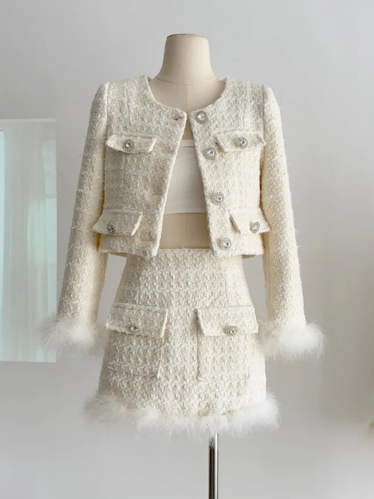 Conjunto Blazer Tweed e Pluma - Novidade