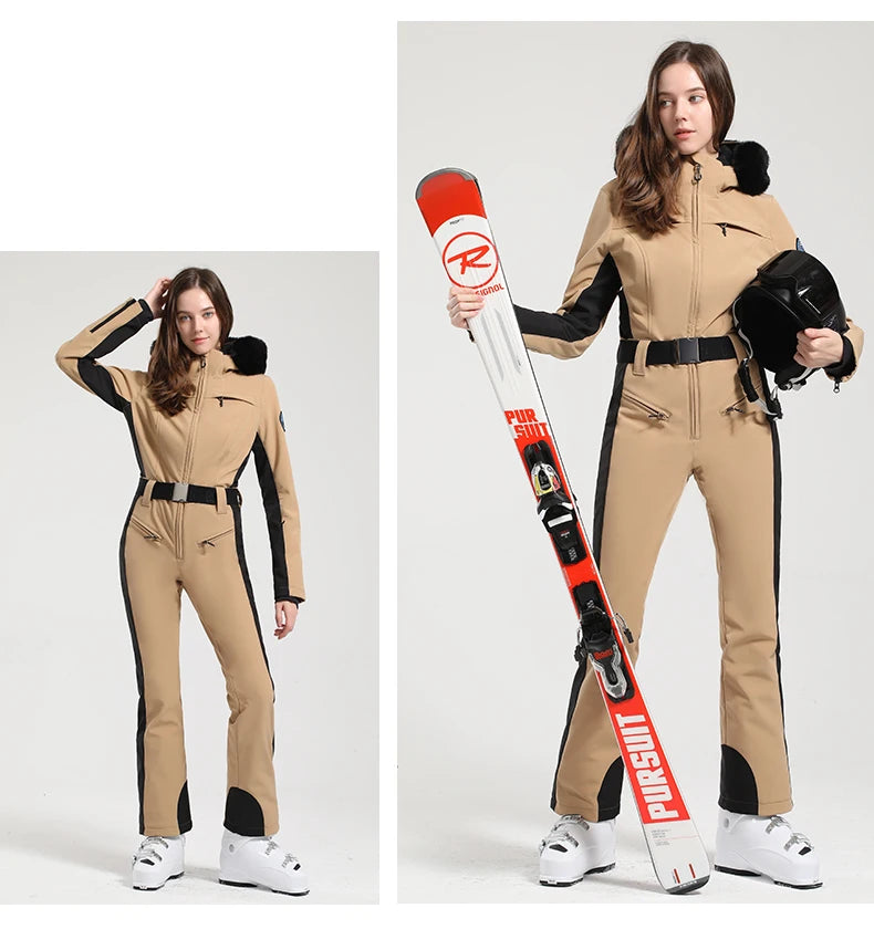 Macacão de Esqui Feminino GSOU SNOW – Peça Única, Acolchoado, Impermeável, Respirável e à Prova de Vento