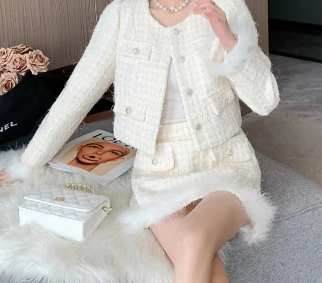 Conjunto Blazer Tweed e Pluma - Novidade
