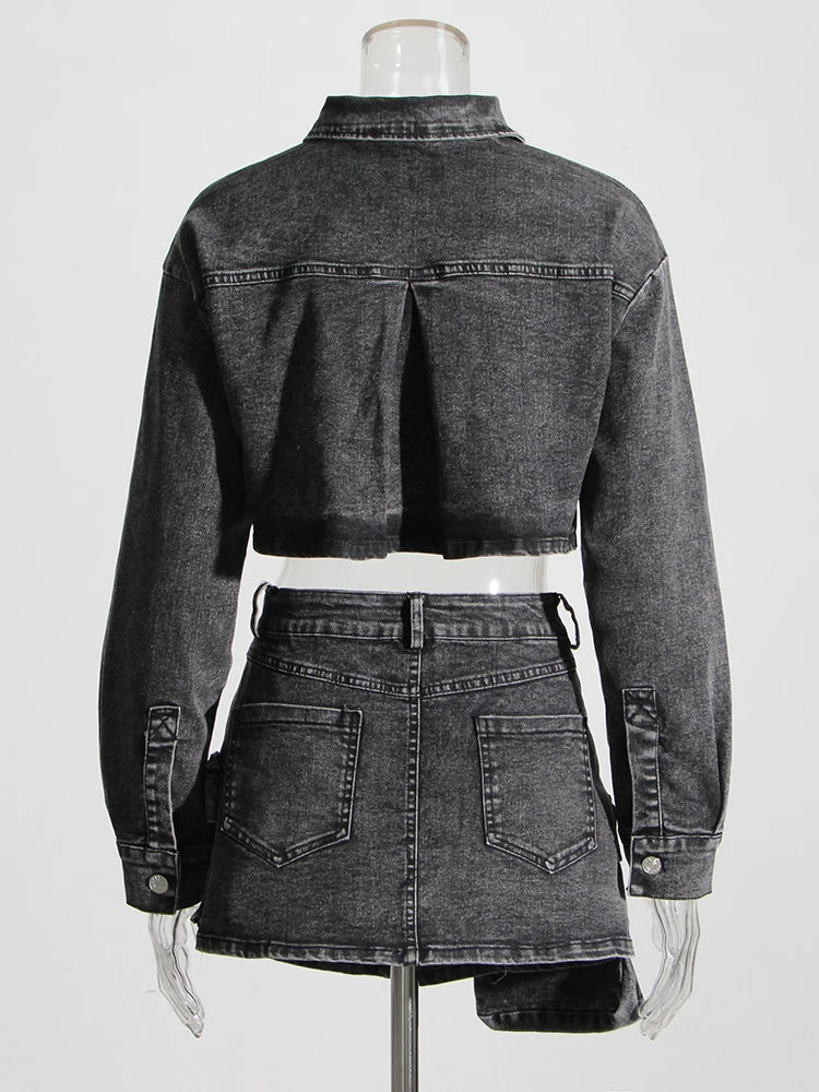 Conjunto Jeans top e saia cargo  - Novidade