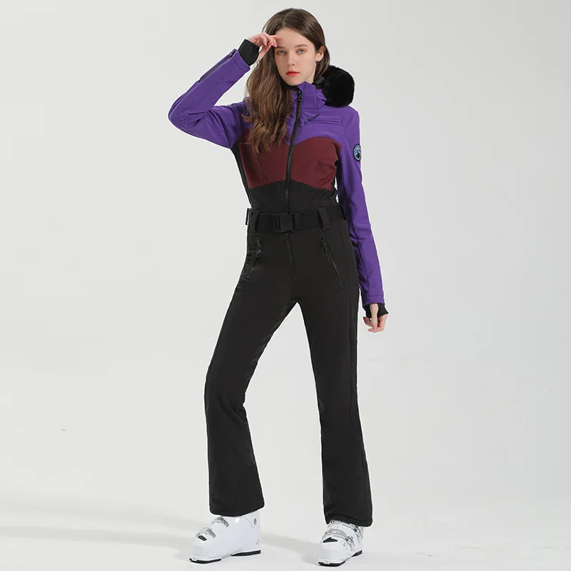 Macacão de Esqui Feminino GSOU SNOW – Peça Única, Acolchoado, Impermeável, Respirável e à Prova de Vento