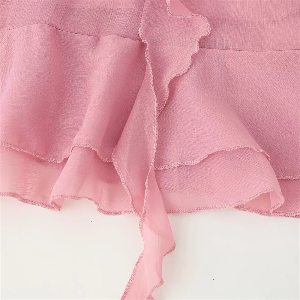 Vestido Feminino de Chiffon com Babados em Camadas