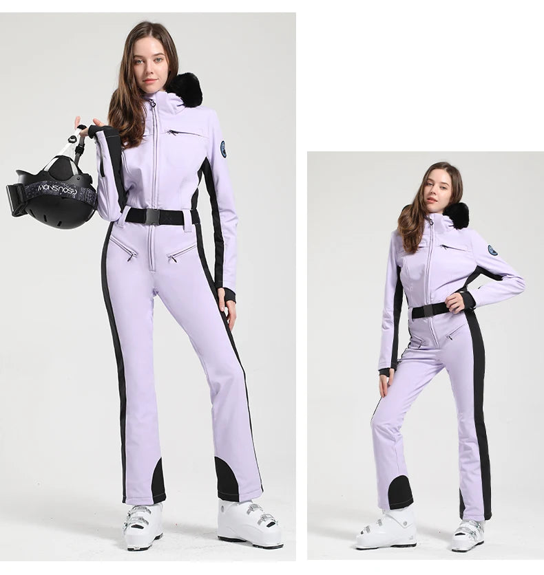 Macacão de Esqui Feminino GSOU SNOW – Peça Única, Acolchoado, Impermeável, Respirável e à Prova de Vento