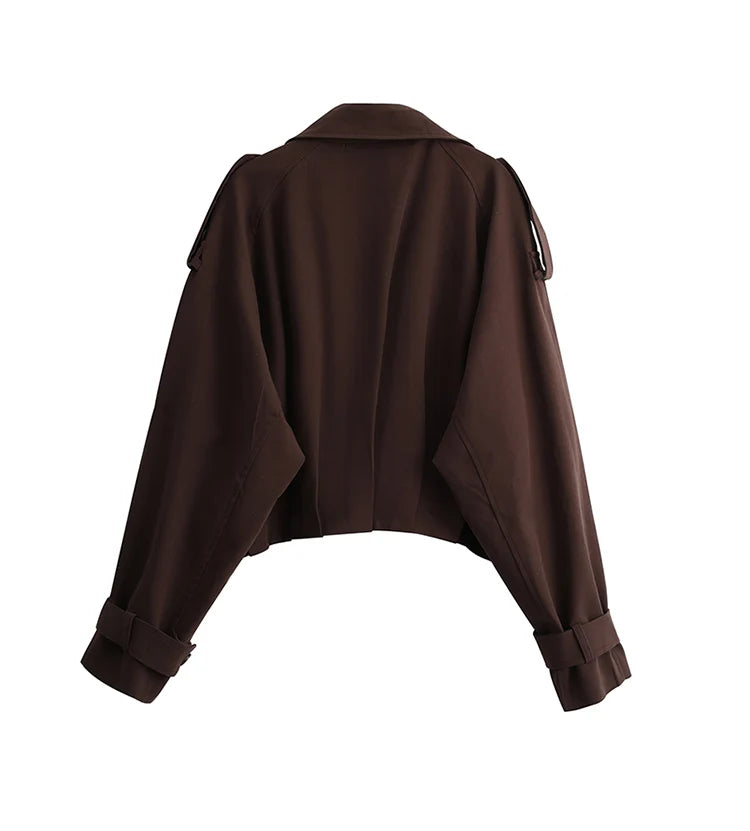 Trench Coat Feminino Curto com Design Transpassado – Estilo e Elegância para Meia-Estação