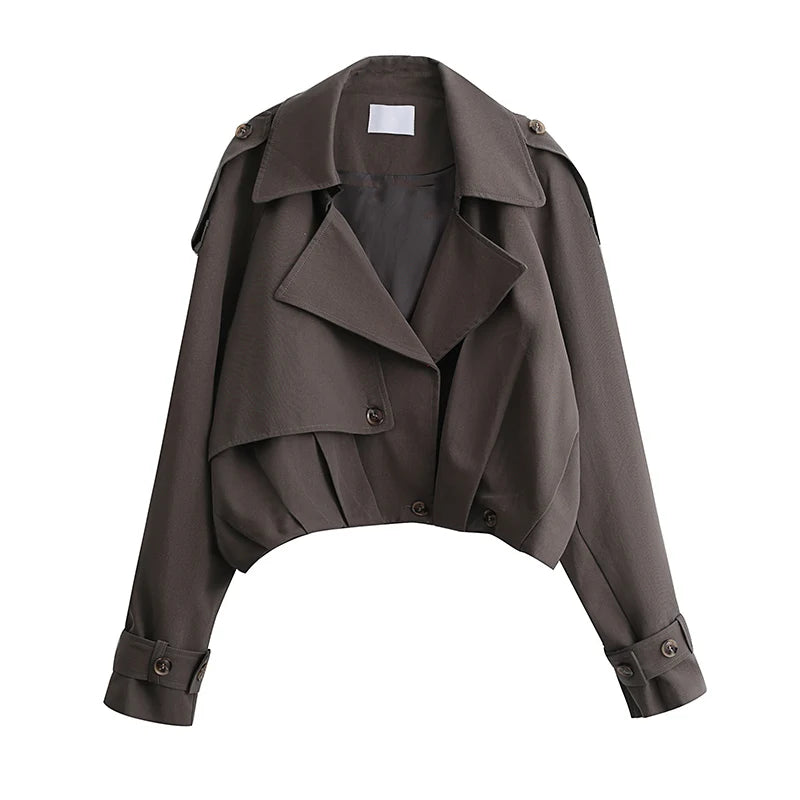 Trench Coat Feminino Curto com Design Transpassado – Estilo e Elegância para Meia-Estação