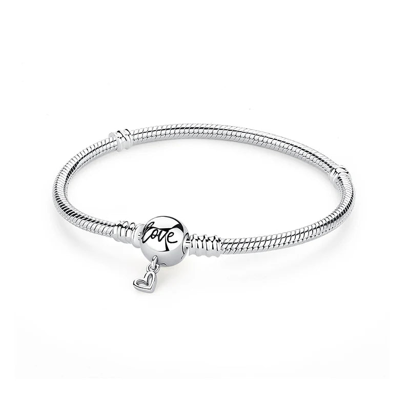 Pulseira de Prata 925 com Coração, Lua, Flor e Borboleta
