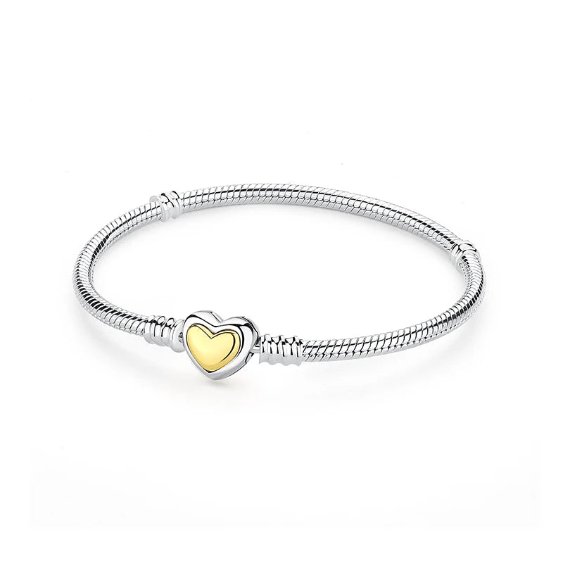 Pulseira de Prata 925 com Coração, Lua, Flor e Borboleta