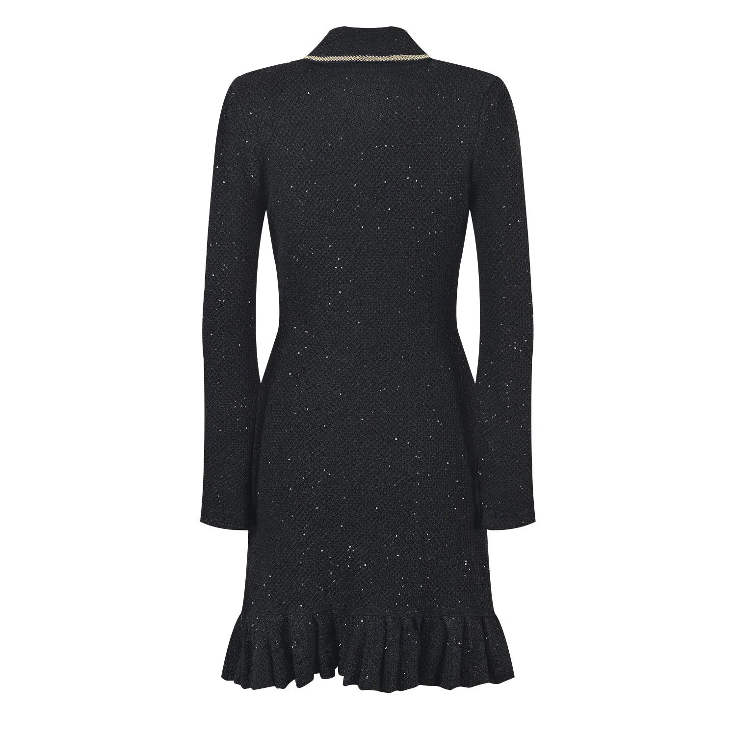 Vestido Tweed com Pérolas e Botões de Cristal – Silhueta Slim e Elegância Atemporal
