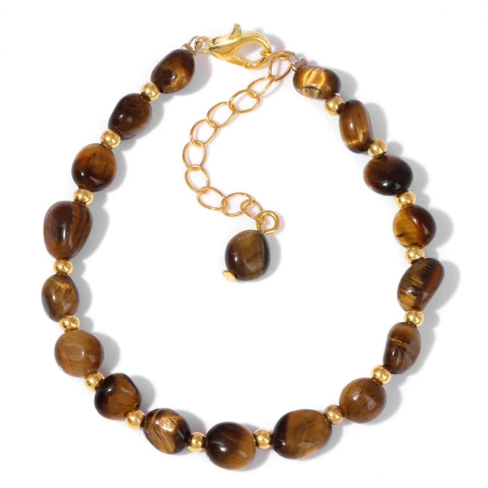 Pulseiras Pedras Naturais (Quartzo Rosa, Ágata) com Corrente Dourada, Estilo Bangle