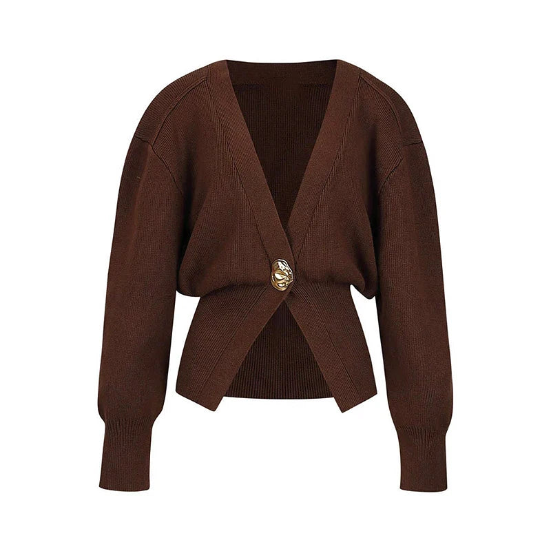 Cardigan Feminino em Tricô com Decote V – Elegância e Conforto