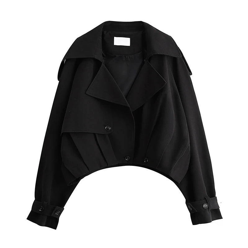 Trench Coat Feminino Curto com Design Transpassado – Estilo e Elegância para Meia-Estação