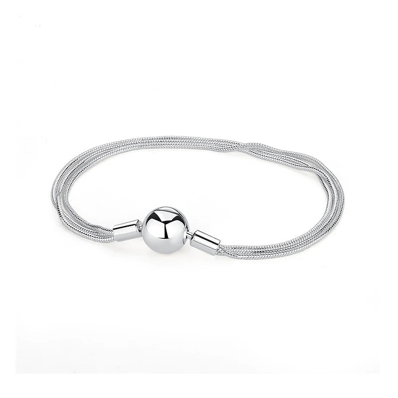 Pulseira de Prata 925 com Coração, Lua, Flor e Borboleta