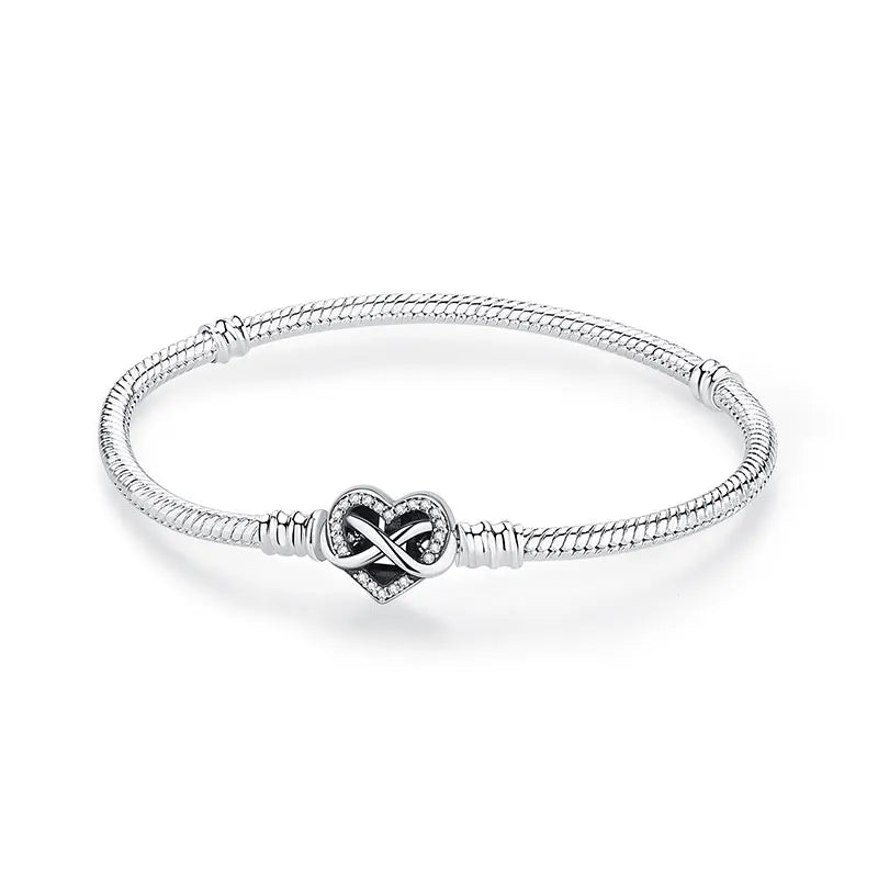 Pulseira de Prata 925 com Coração, Lua, Flor e Borboleta
