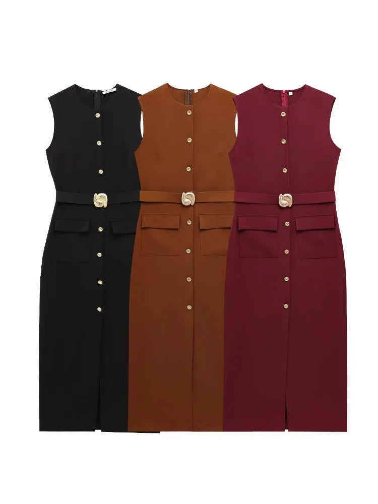 Vestido Midi com Cinto e Fenda – Elegância e Estilo em Cada Detalhe