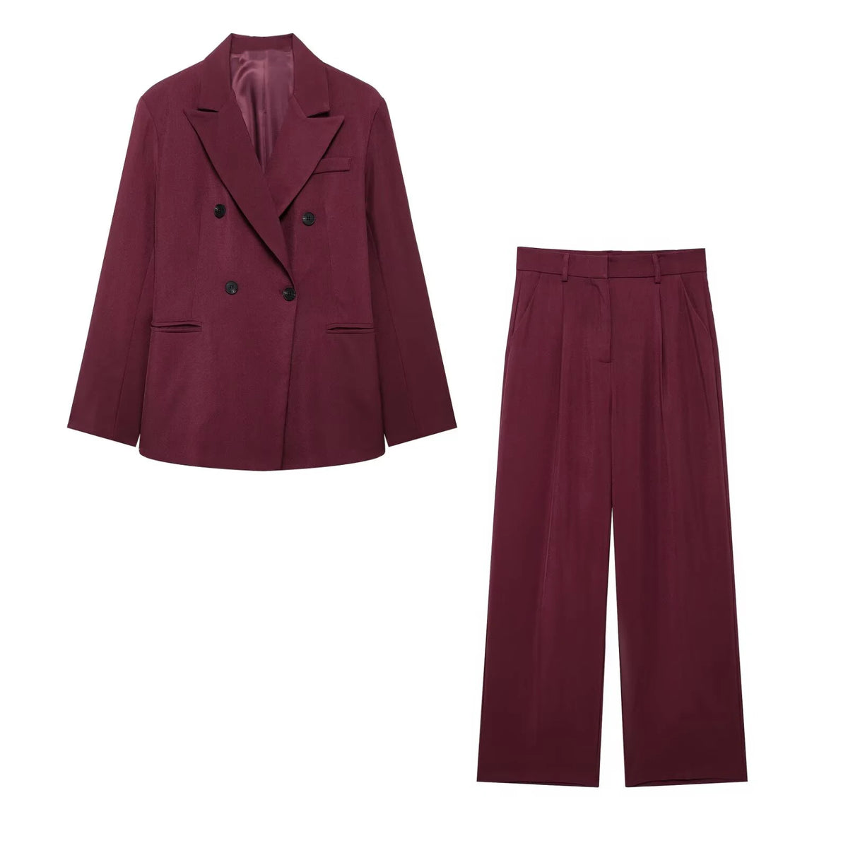 Conjunto  – Blazer com Botões Duplos e Calça de Cintura Alta