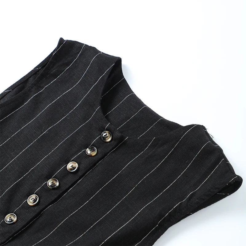 Conjunto Listrado - Colete e Mini Saia, Sem Mangas, Casual Elegante