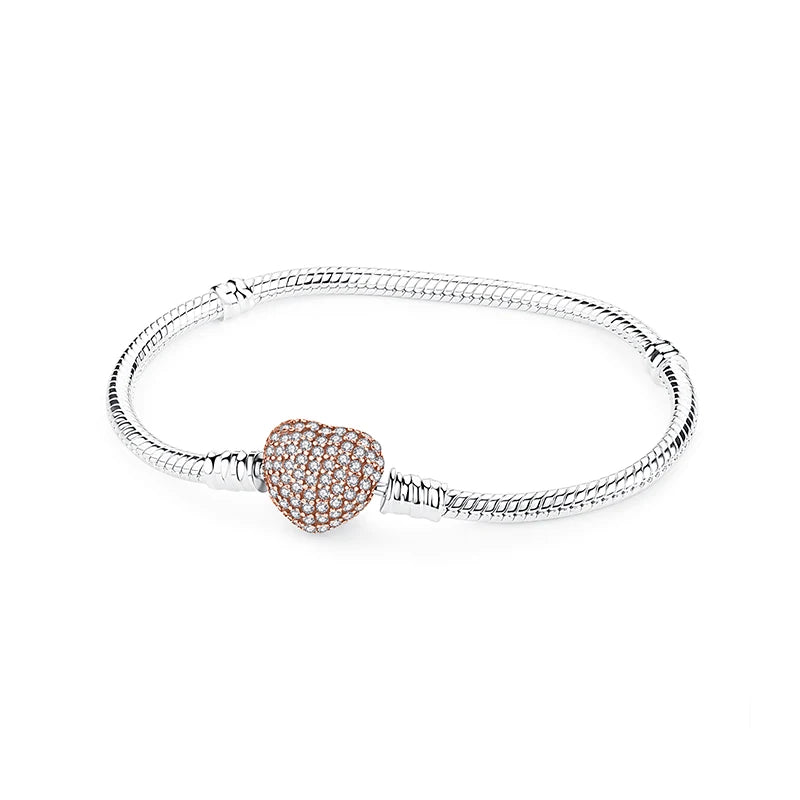 Pulseira de Prata 925 com Coração, Lua, Flor e Borboleta