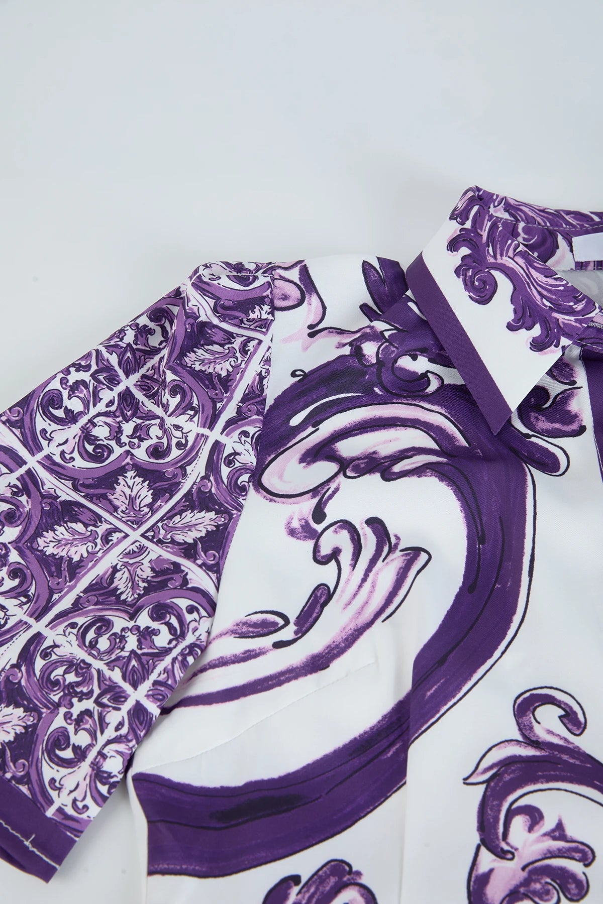 Vestido– Estampa Vintage, Gola Lapela, Cintura com Laço, Elegante, A-Line Slim, Roxo