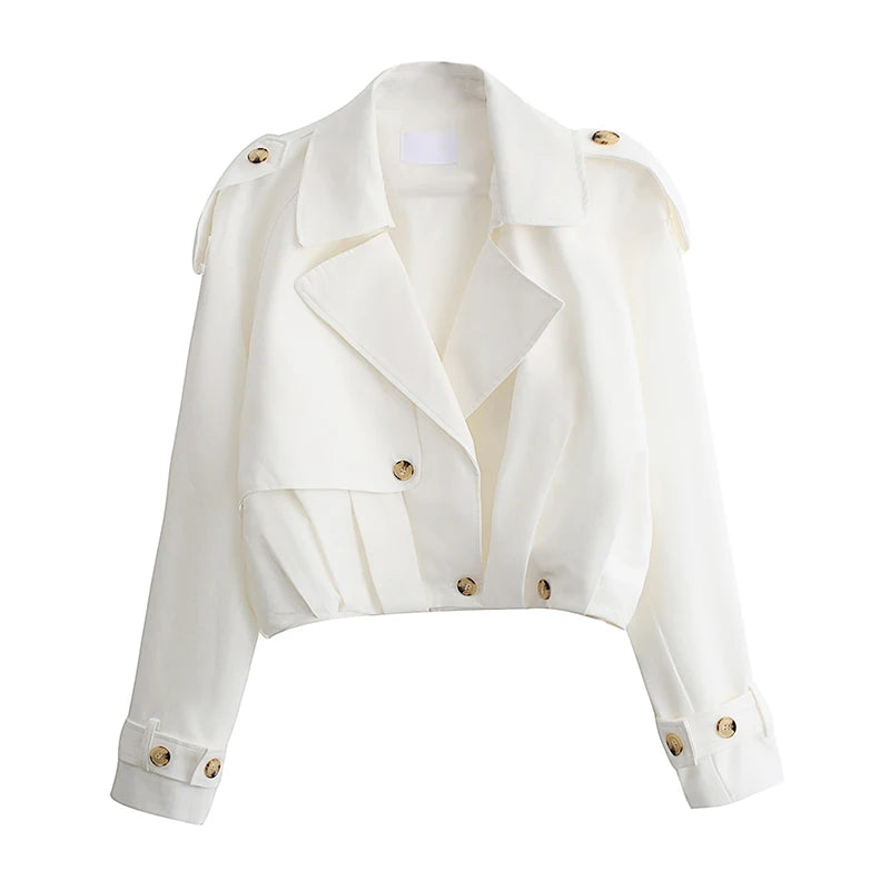 Trench Coat Feminino Curto com Design Transpassado – Estilo e Elegância para Meia-Estação