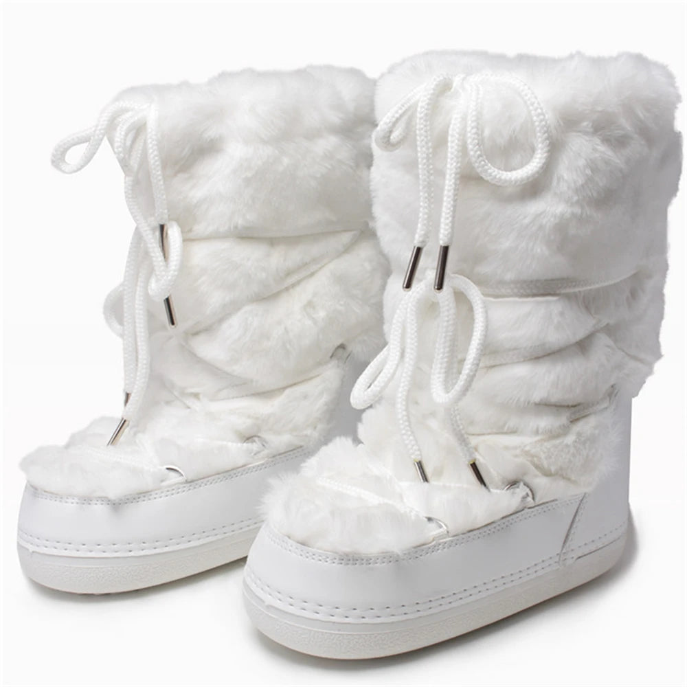 Botas de Neve com Peles Sintéticas – Plataforma Elegante e Conforto Aveludado