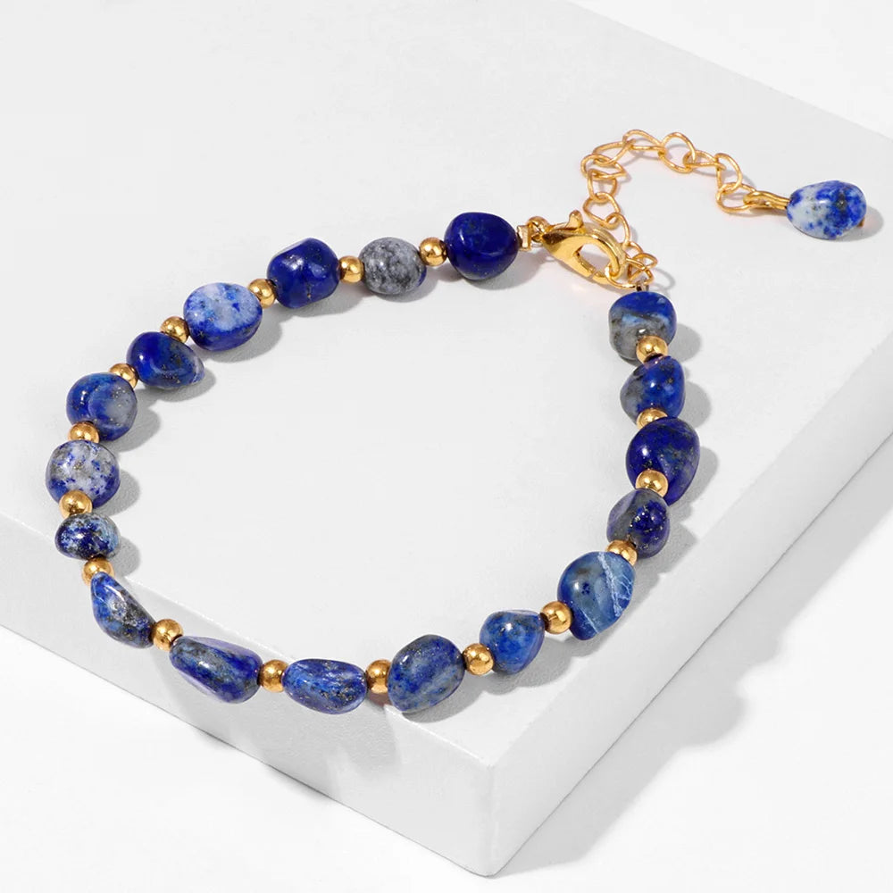 Pulseiras Pedras Naturais (Quartzo Rosa, Ágata) com Corrente Dourada, Estilo Bangle