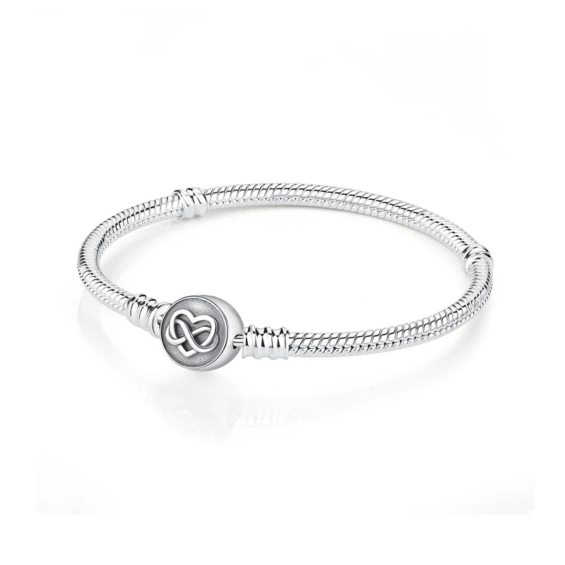 Pulseira de Prata 925 com Coração, Lua, Flor e Borboleta