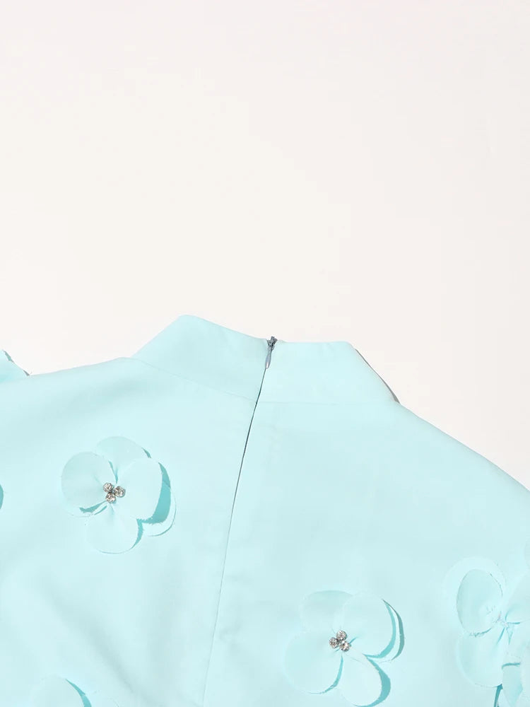 Vestido Bordado Aplicação Flores Alfaiataria