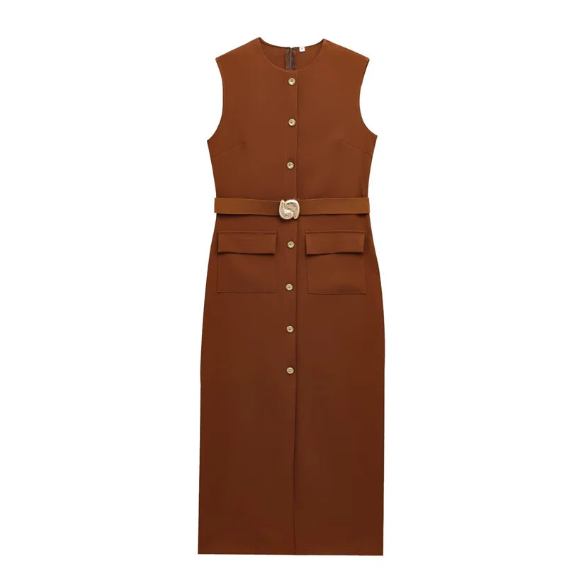 Vestido Midi sem Mangas – Elegância Casual