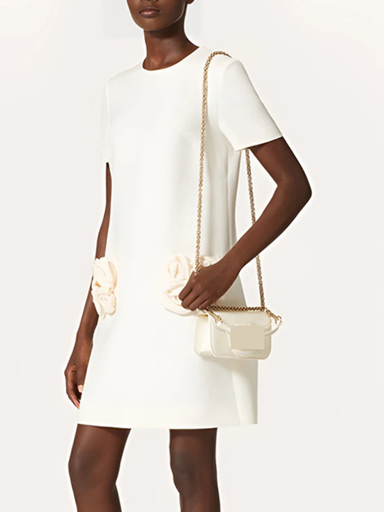 Vestido Com flores Bolso - Luxo