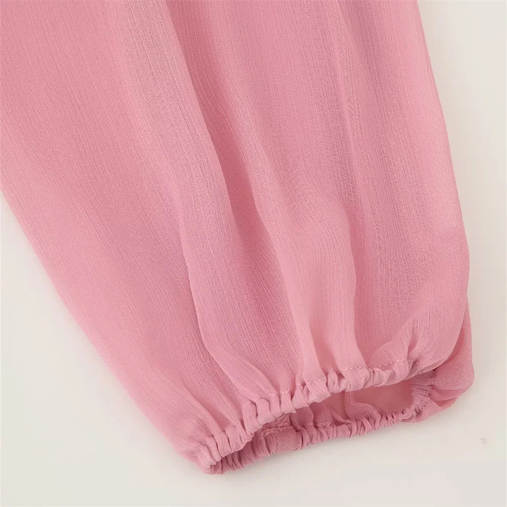 Vestido Feminino de Chiffon com Babados em Camadas