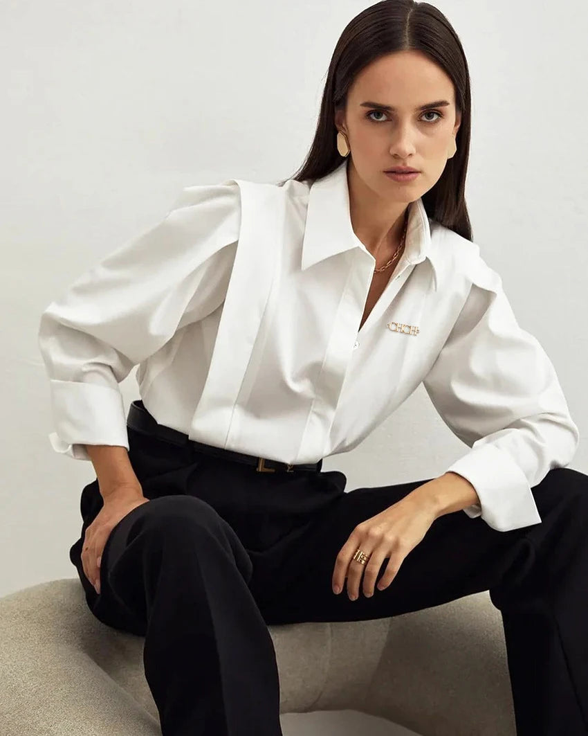 Blusa CHCH Elegante – Gola Clássica e Babados