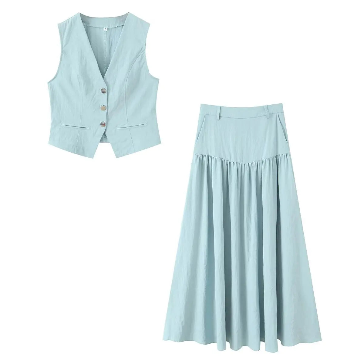 Conjunto – Colete Sem Mangas + Saia plissada com Bolsos