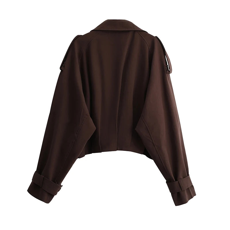 Trench Coat Feminino Curto com Design Transpassado – Estilo e Elegância para Meia-Estação